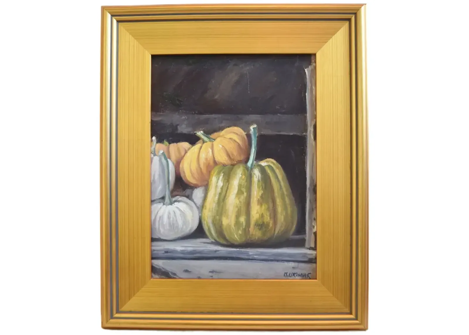 Farmhouse Harvest Pumpkins Oil Painting - brown