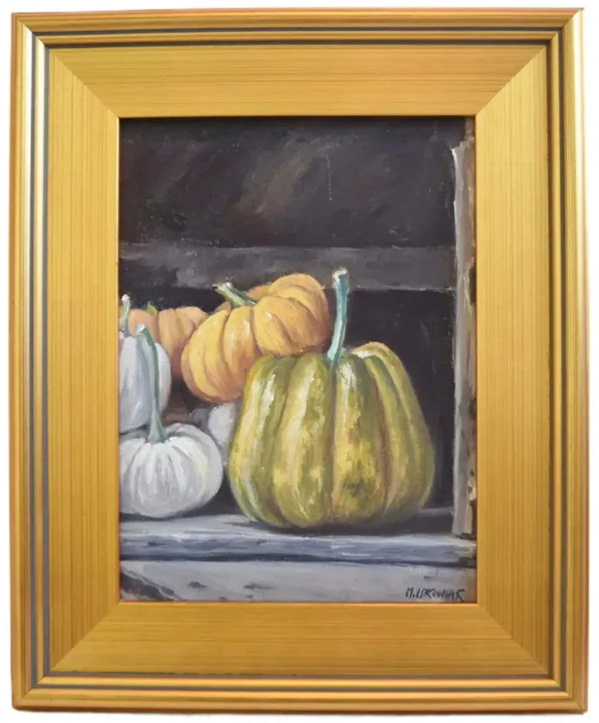 Farmhouse Harvest Pumpkins Oil Painting - brown