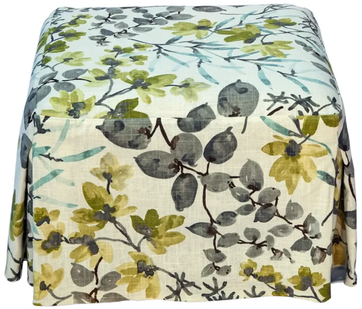Square Linen Ottoman/Linen Slipcover - Fleur de Lex Antiques