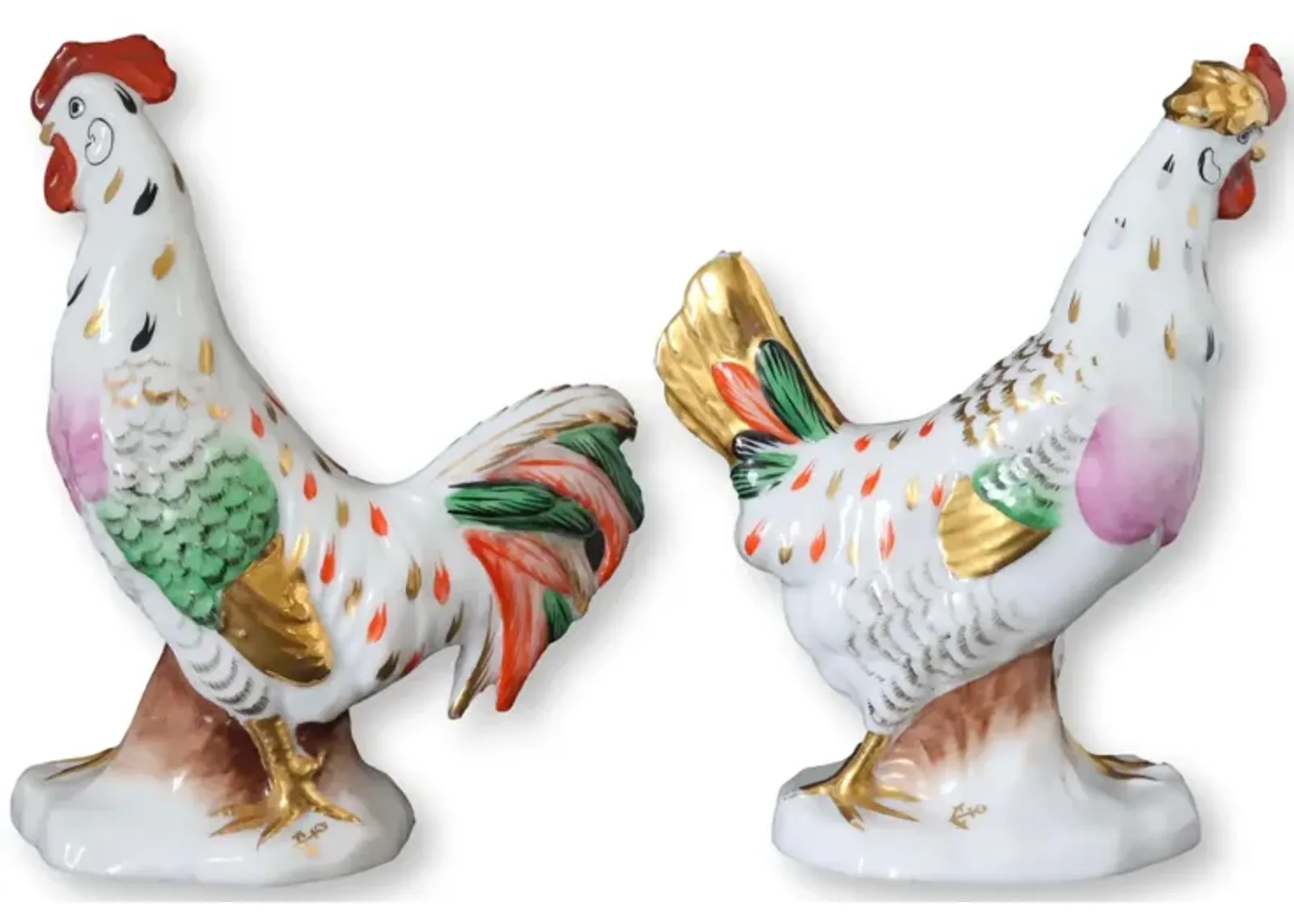 Antique French Porcelain Rooster & Hen