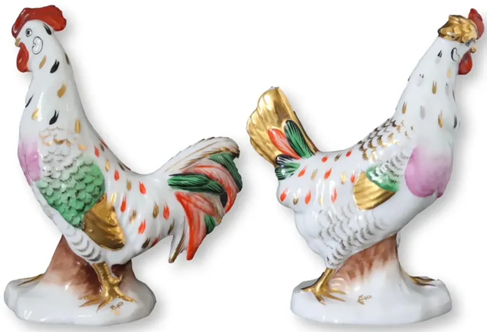 Antique French Porcelain Rooster & Hen