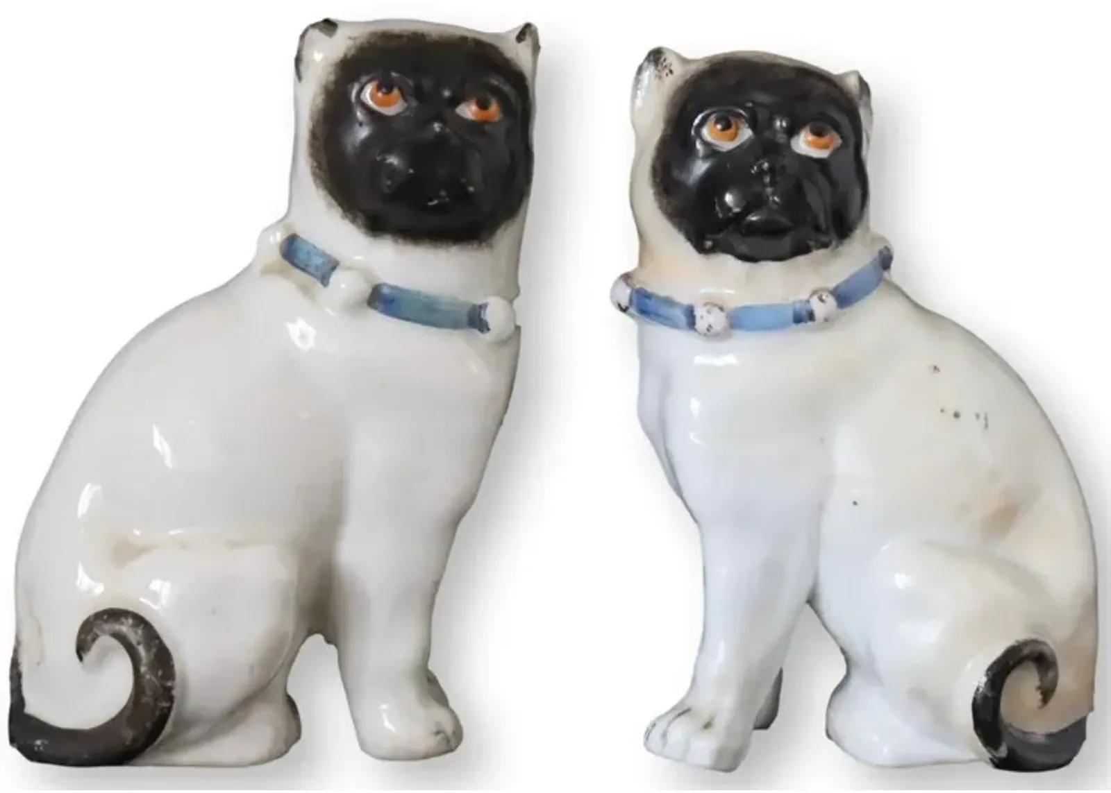 Antique German Porcelain Pug Dogs - Set of 2