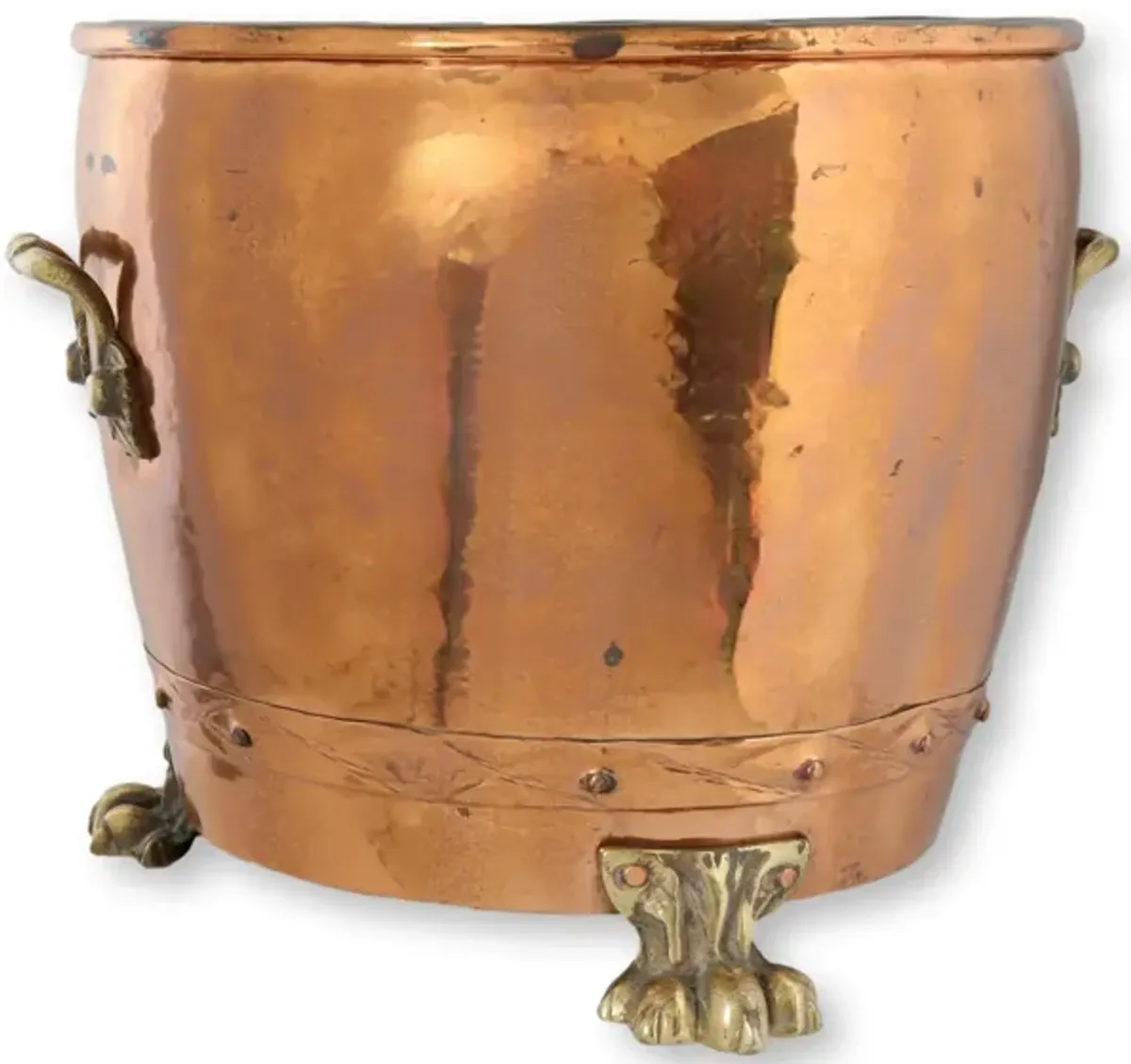 Antique English Copper Claw Foot Planter - Rose Victoria - gold - 16" L x 13.5" W x 12.25" H