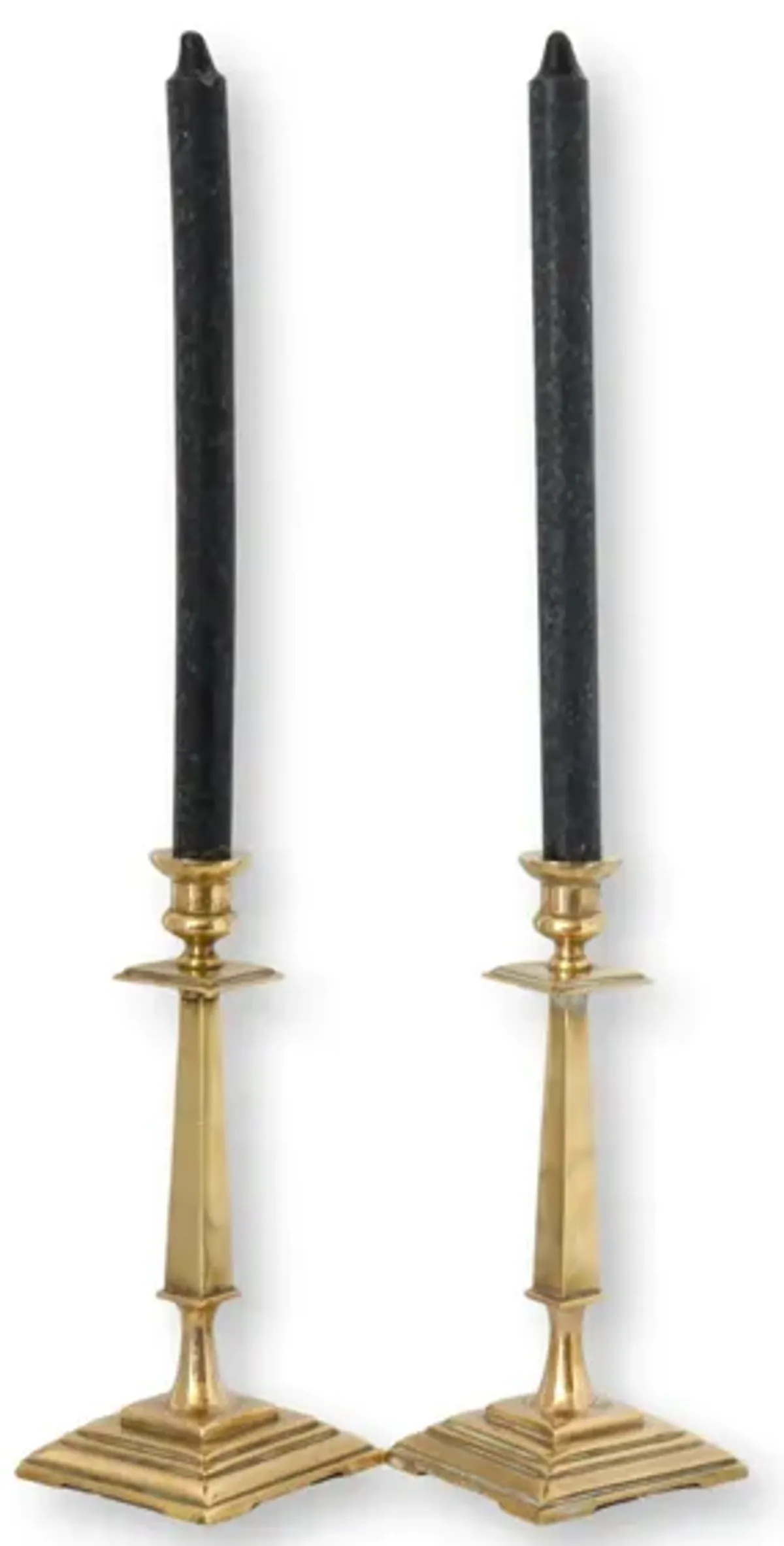 18thC. Georgian Brass Candlesticks - Pr - Gold