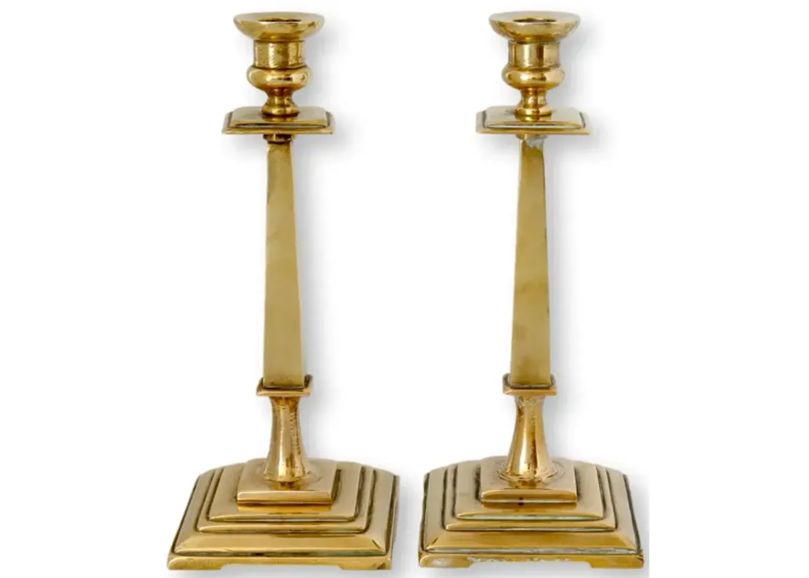 18thC. Georgian Brass Candlesticks - Pr - Gold