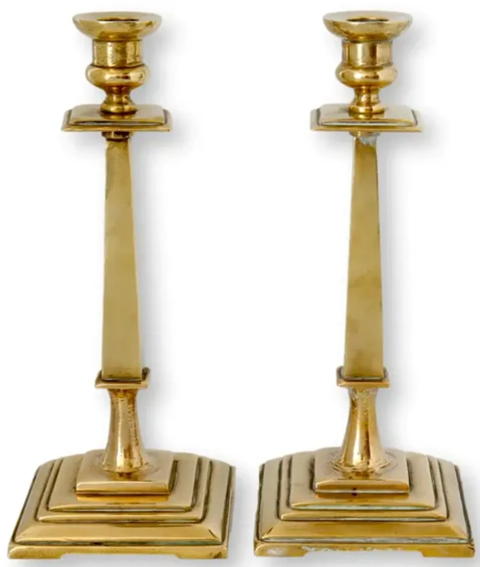 18thC. Georgian Brass Candlesticks - Pr - Gold