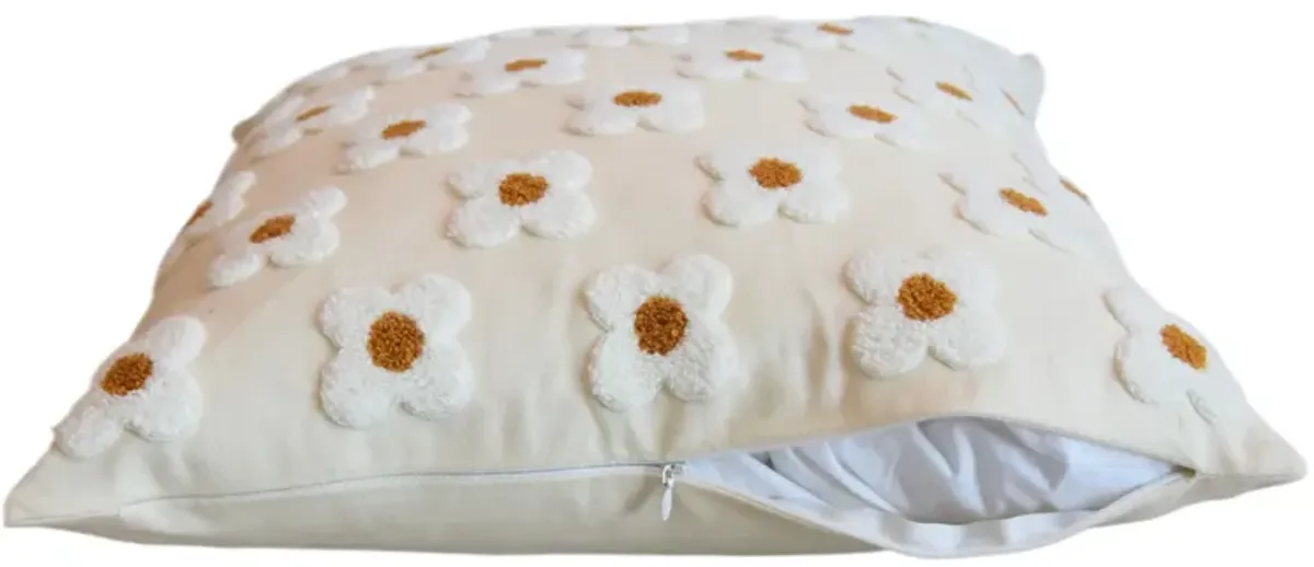 White & Gold Daisy Flowers Floral Pillow