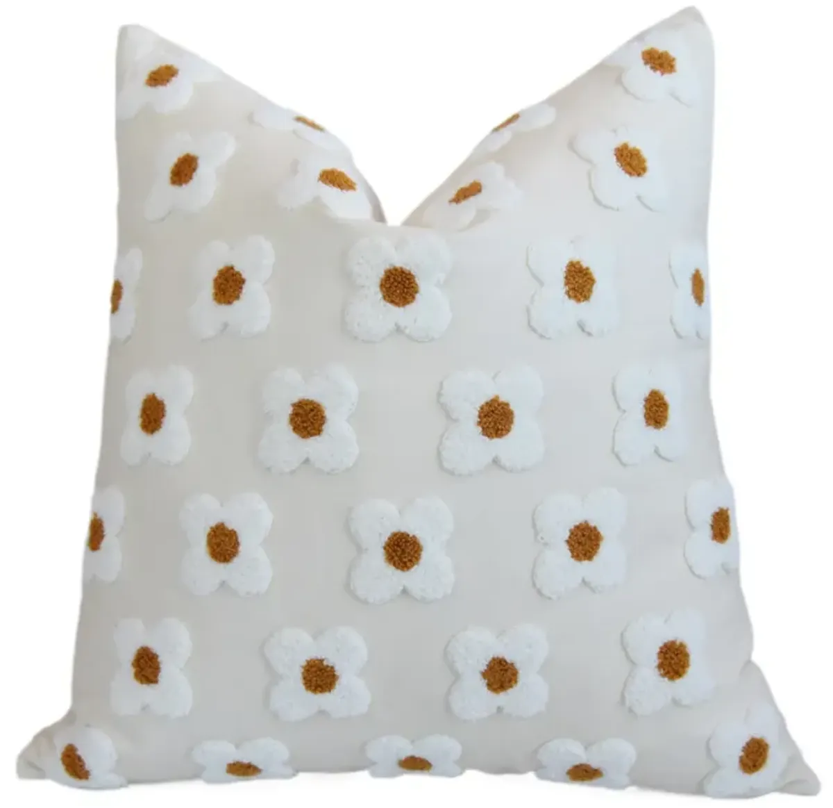 White & Gold Daisy Flowers Floral Pillow