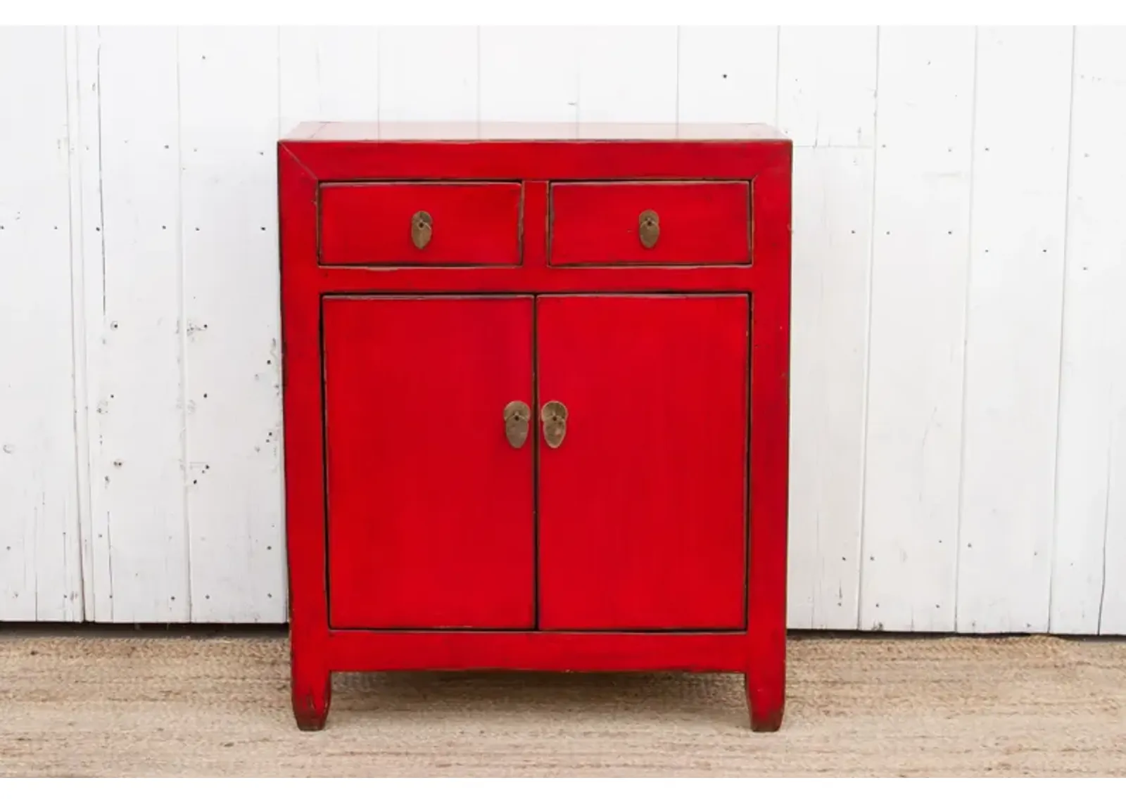 Asian Red Lacquered Buffet Cabinet