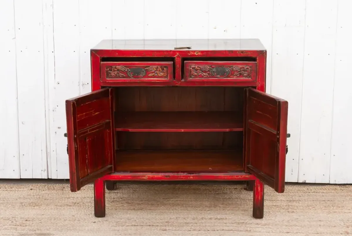 Finely Carved Red Chinese Cabinet