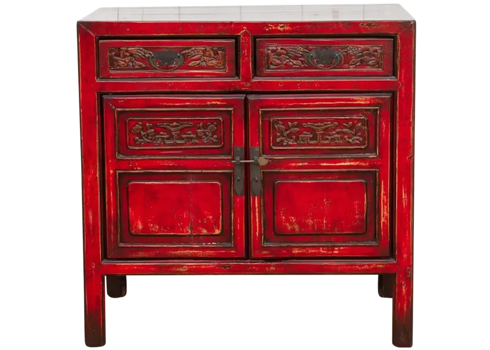 Finely Carved Red Chinese Cabinet