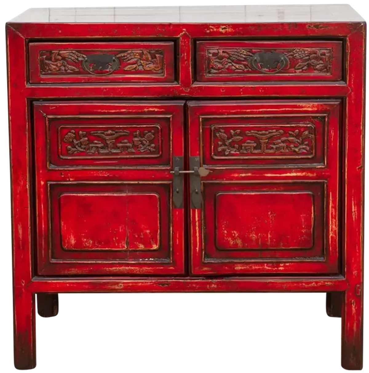 Finely Carved Red Chinese Cabinet