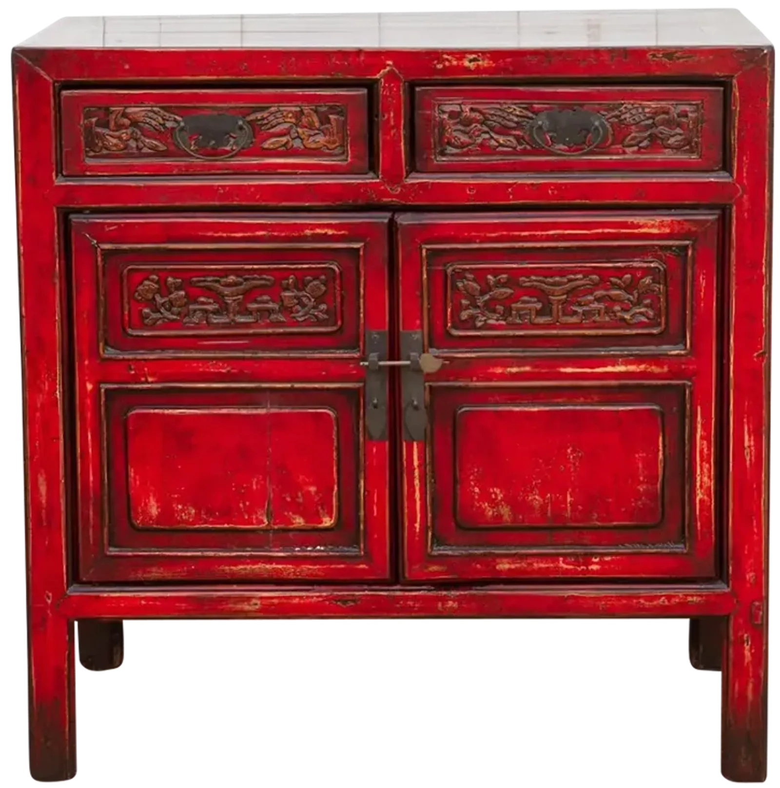 Finely Carved Red Chinese Cabinet