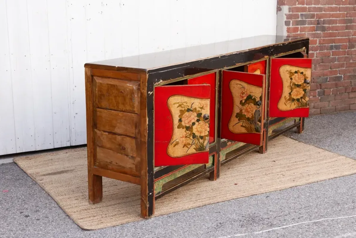 Long Floral Painted Mongolian Sideboard