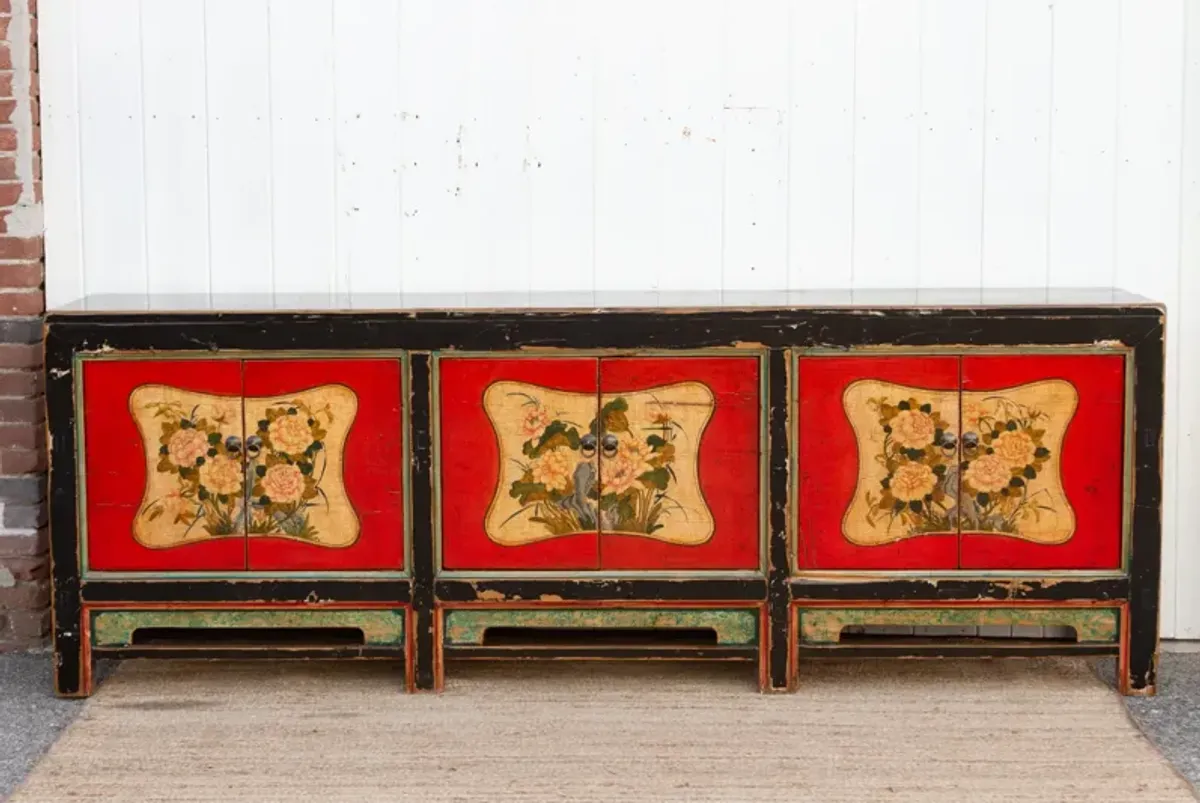 Long Floral Painted Mongolian Sideboard