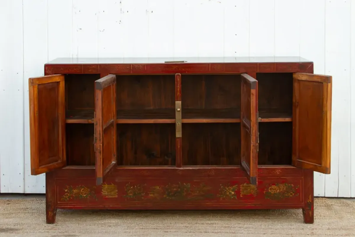 Painted Chinese Floral Credenza - de-cor