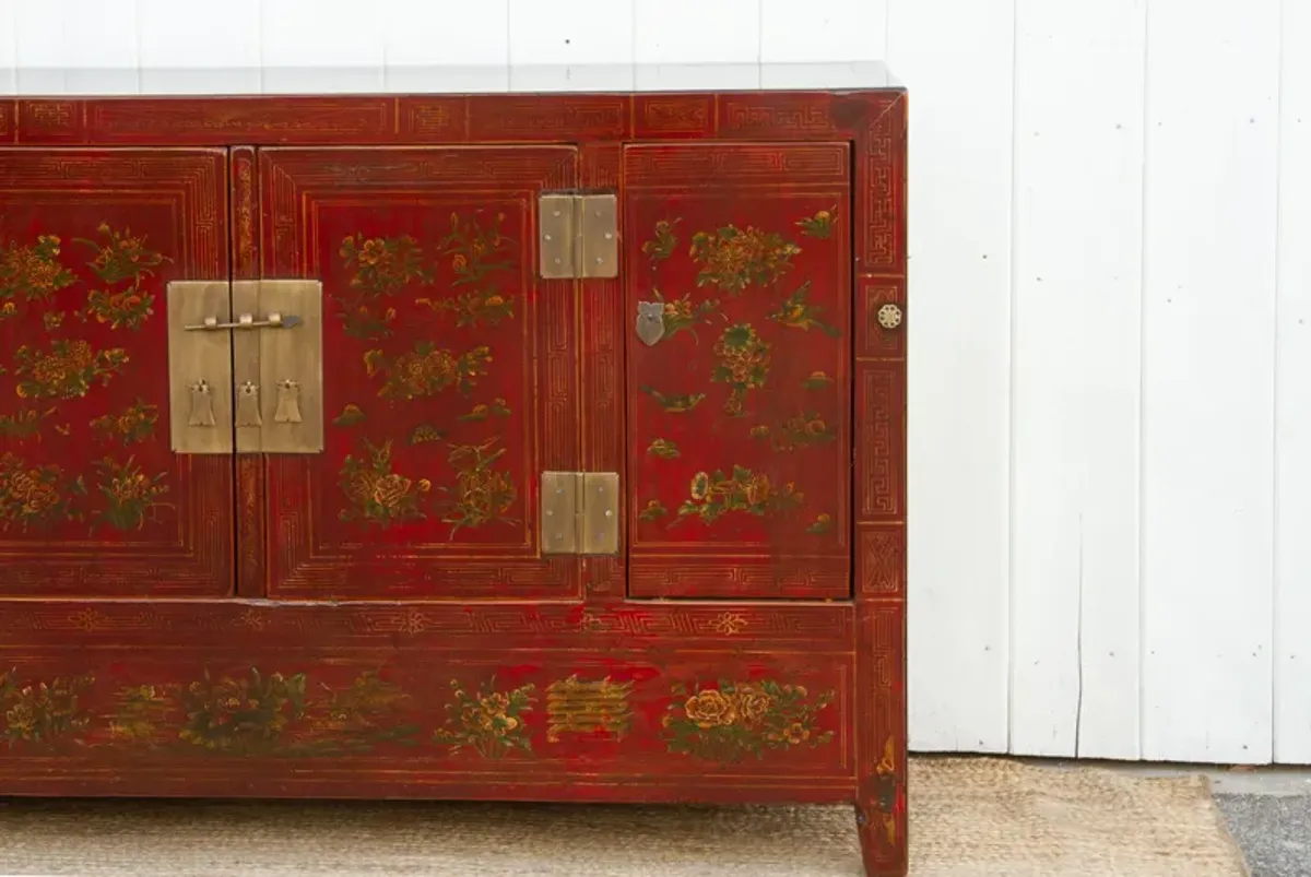 Painted Chinese Floral Credenza - de-cor