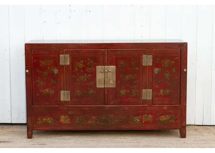 Painted Chinese Floral Credenza