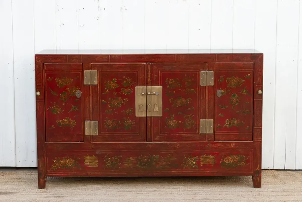 Painted Chinese Floral Credenza - de-cor