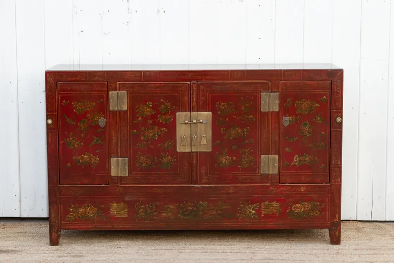 Painted Chinese Floral Credenza