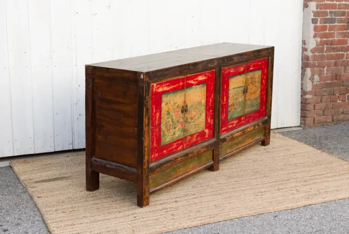 Old Wood Mongolian Painted Sideboard