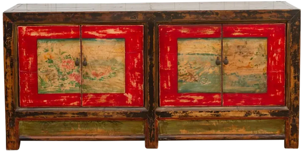 Old Wood Mongolian Painted Sideboard