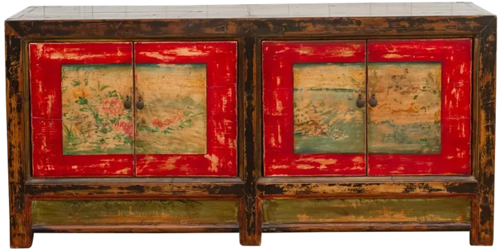 Old Wood Mongolian Painted Sideboard