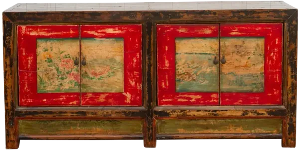Old Wood Mongolian Painted Sideboard