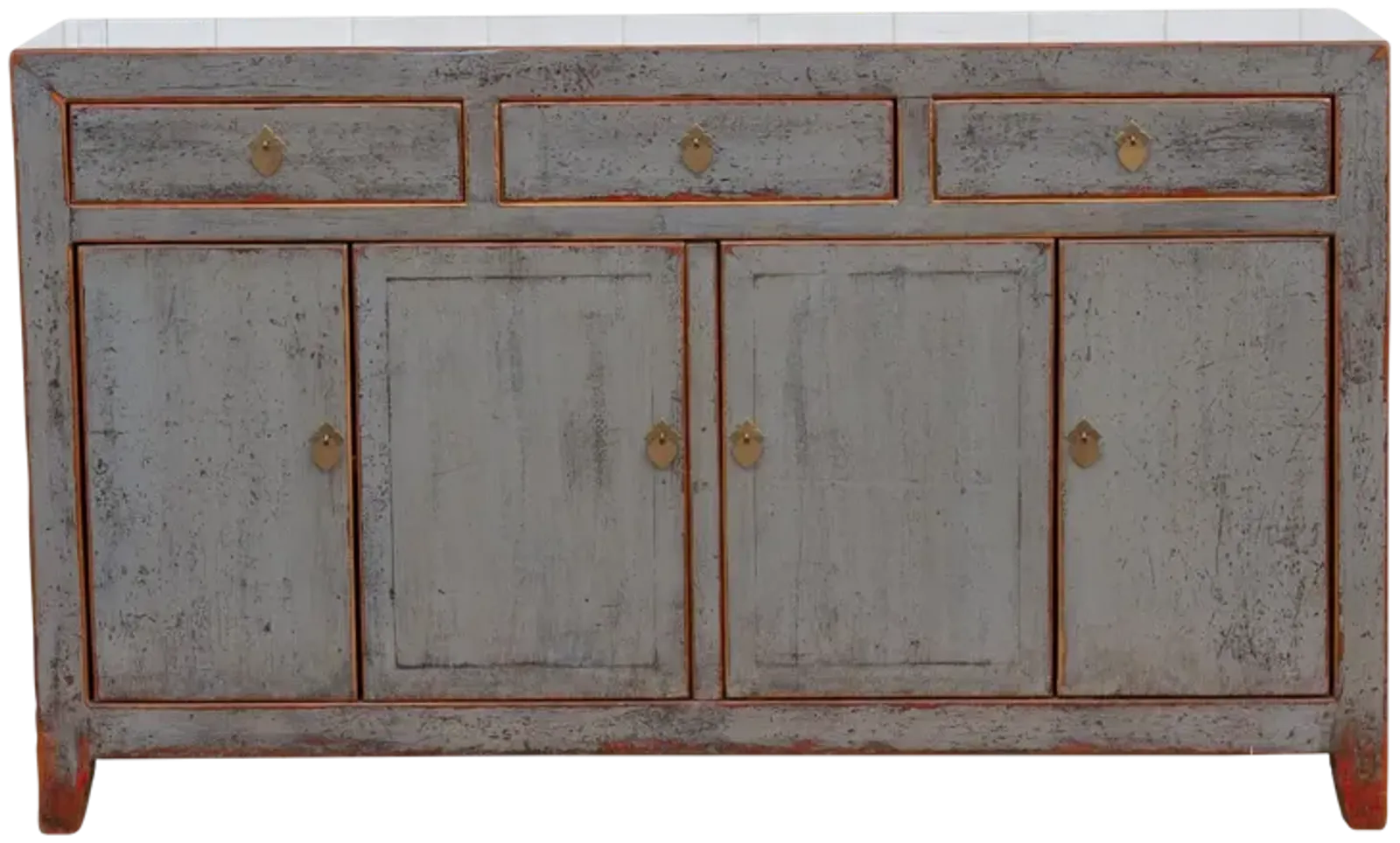 Gray Shadow Lacquered Asian Credenza