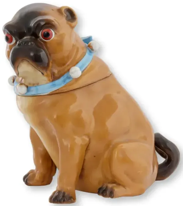 Antique Dresden Pug Tobacco Jar - Rose Victoria - brown