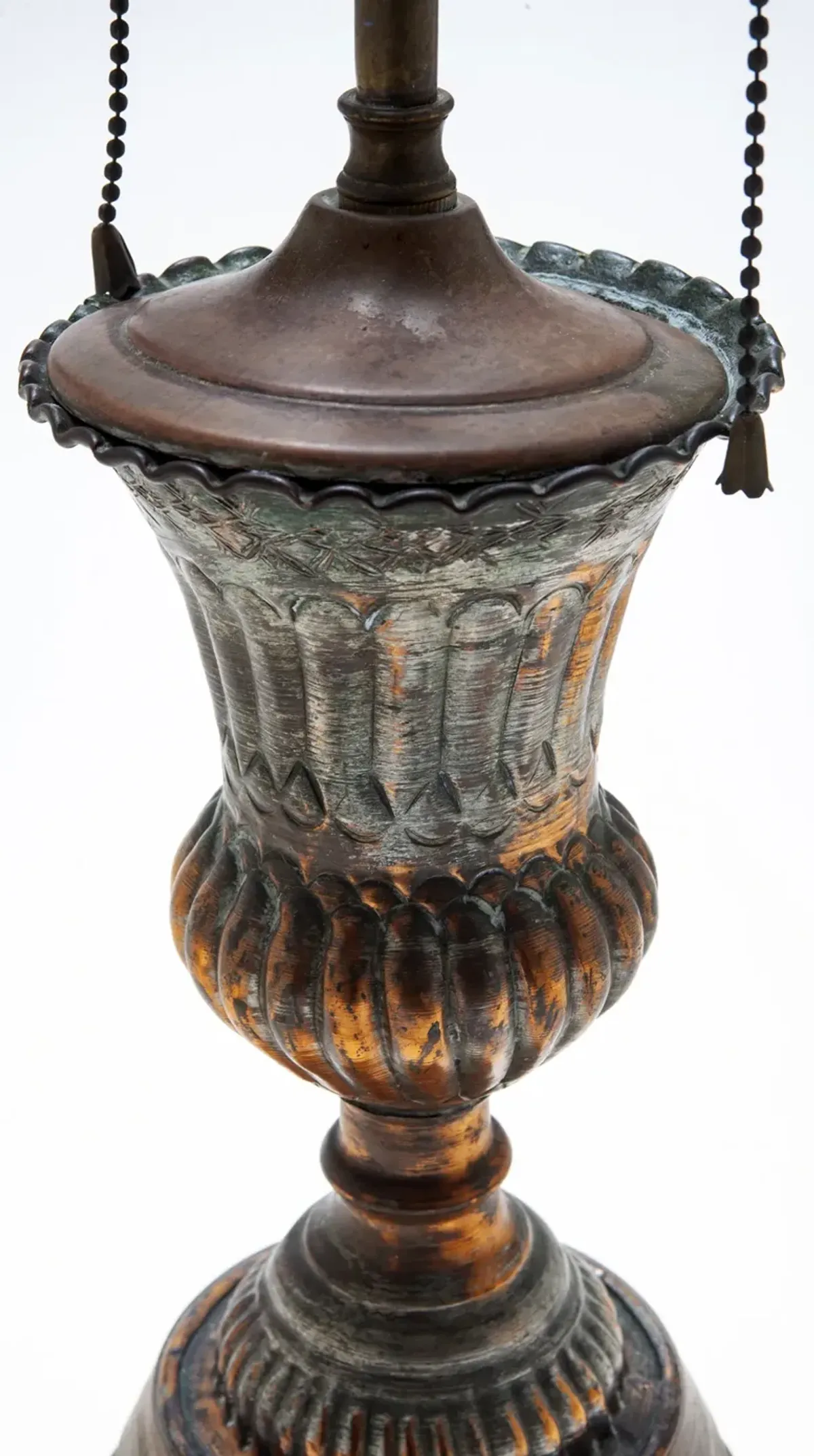 Copper Trophy Urn Lamp/Dual Sockets - Fleur de Lex Antiques - Brown