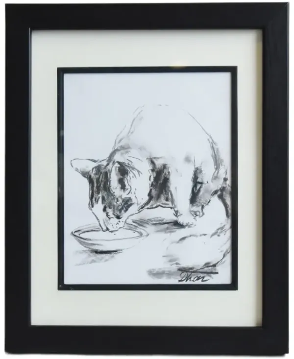 Cat Abstract Pastel Drawing Artwork - black