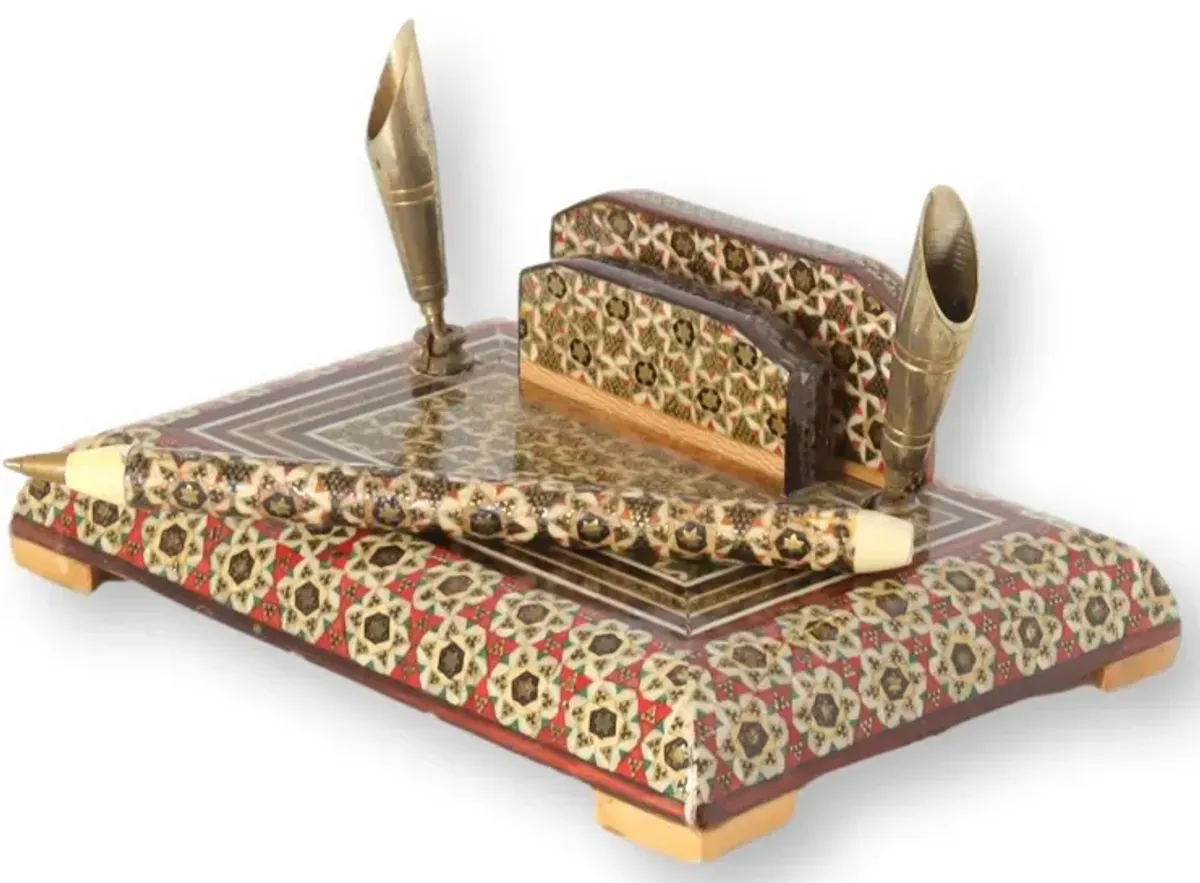 Mosaic Inlaid Desk Organizer with Pen