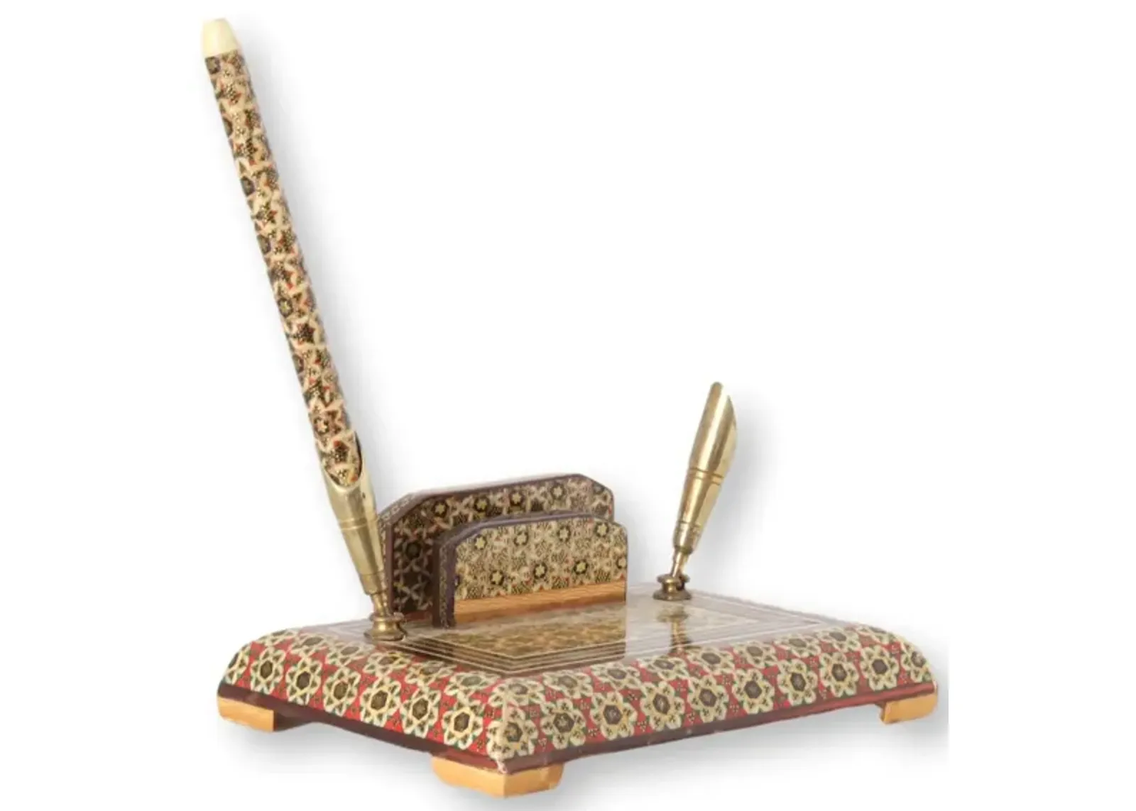 Mosaic Inlaid Desk Organizer with Pen