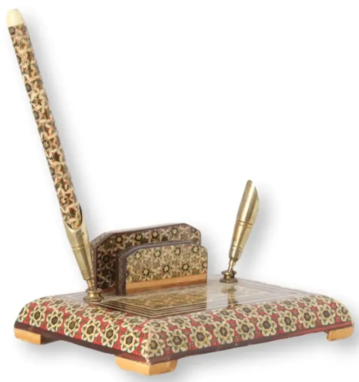 Mosaic Inlaid Desk Organizer with Pen