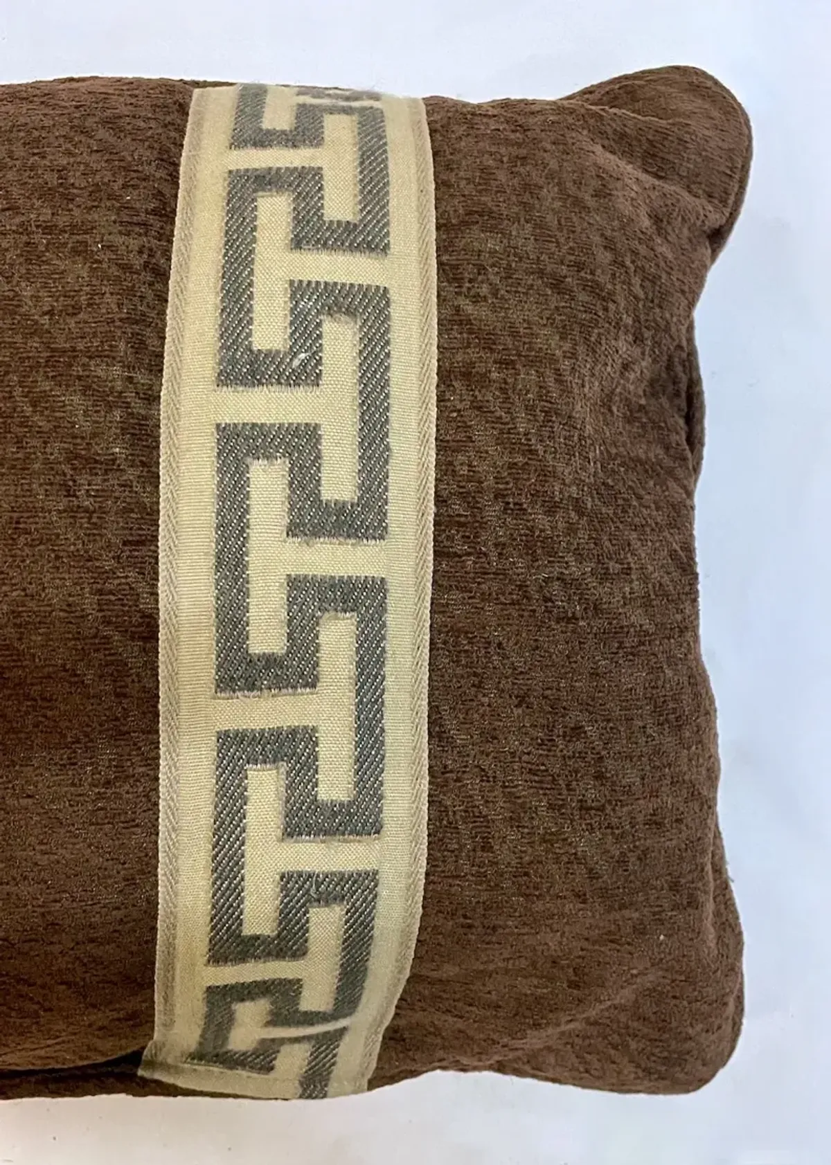 Greek Key Ribbon Brown Lumbar Pillow