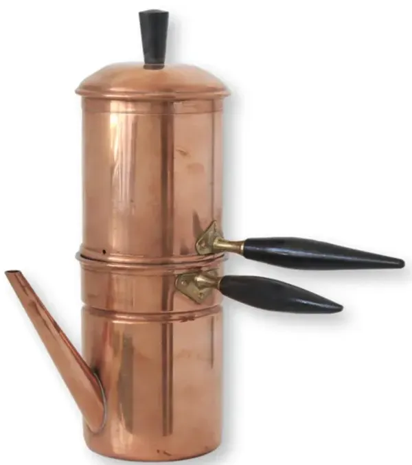 Midcentury Copper Stove Top Espresso Pot - The Queens Landing - Brown