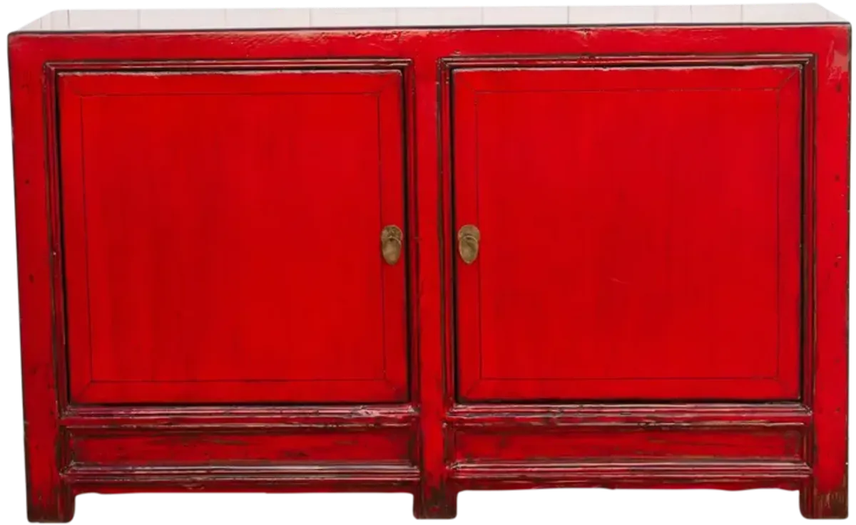 Asian Poppy Red Painted Cabinet