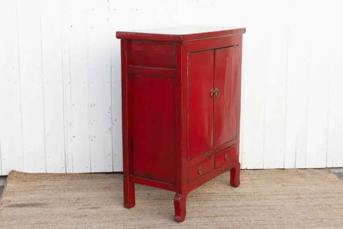 Tall Painted Red Ming Cabinet - de-cor