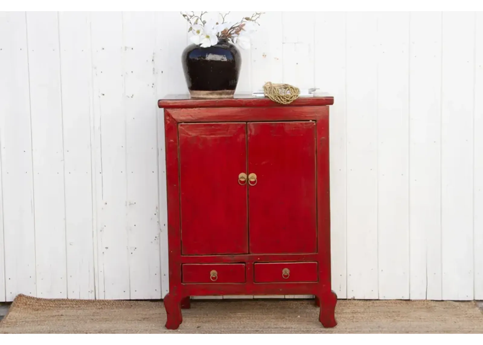 Tall Painted Red Ming Cabinet