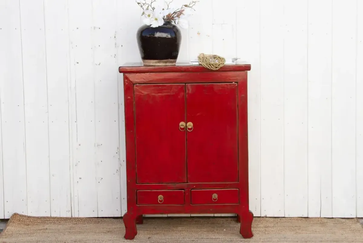 Tall Painted Red Ming Cabinet - de-cor