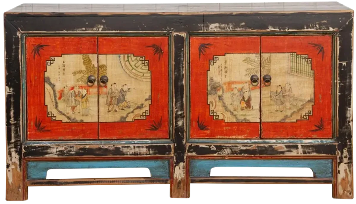 Four Door Hand Painted Mongolian Cabinet