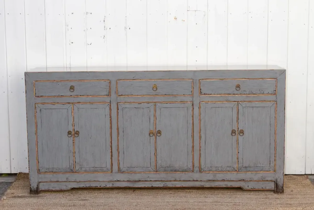 Long Charcoal Gray Asian Sideboard