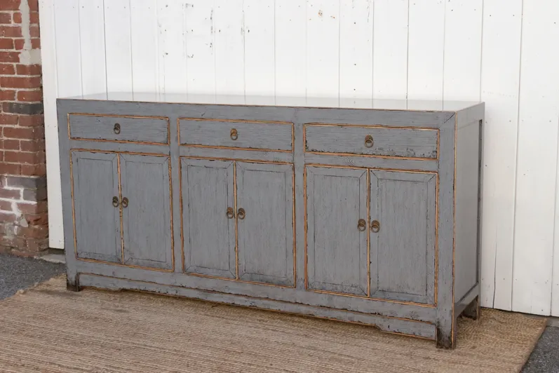 Long Charcoal Gray Asian Sideboard