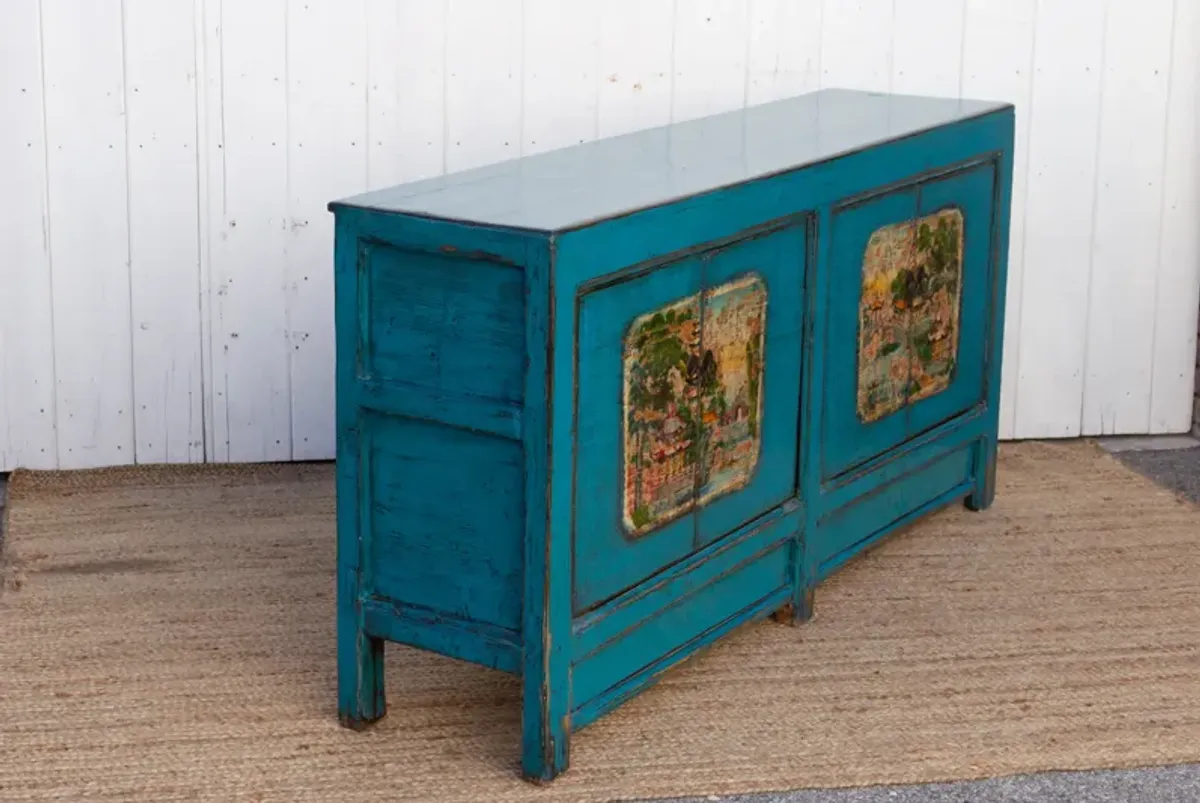 Long Azure Blue Chinese Sideboard - de-cor