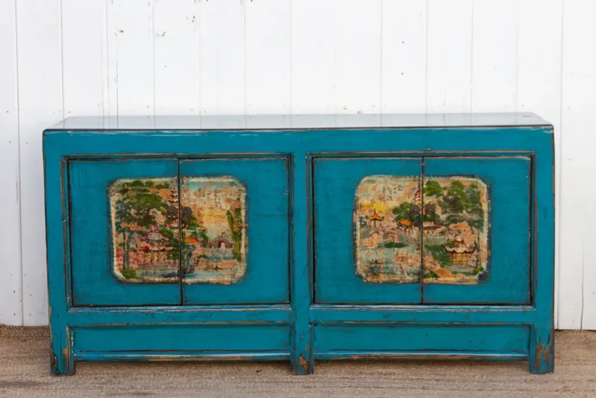 Long Azure Blue Chinese Sideboard