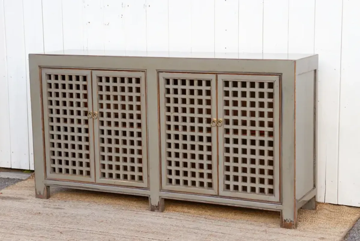 Stone Gray Painted Lattice Sideboard