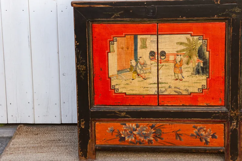 Red & Black Mongolian Sideboard Cabinet