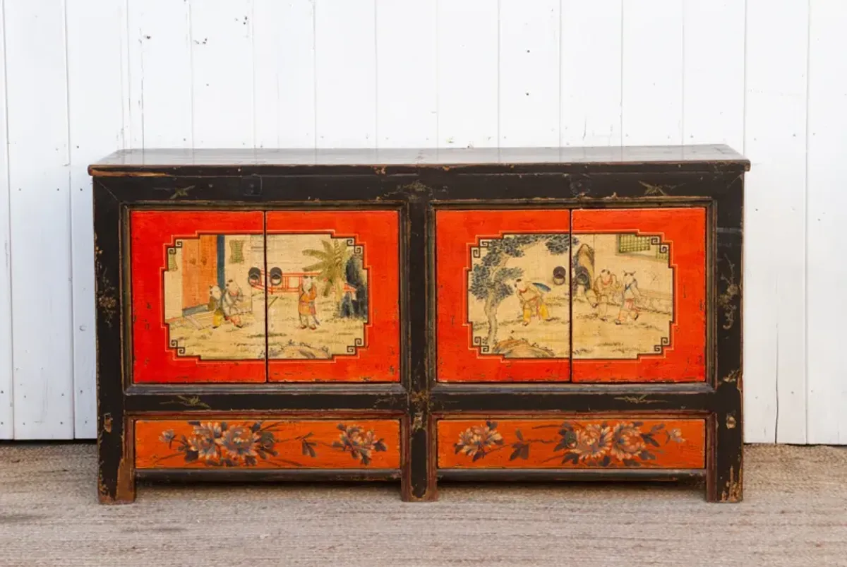 Red & Black Mongolian Sideboard Cabinet