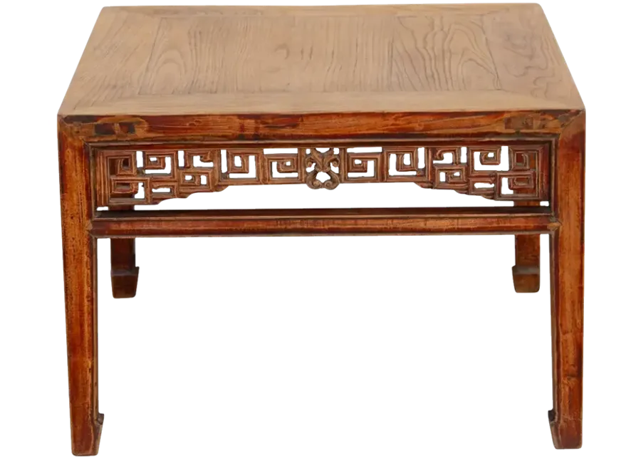 Finely Carved Antique Elm Coffee Table